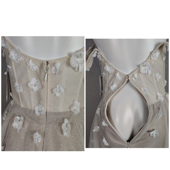 By Watters Jive 3D Floral Tulle Corset Ivory-Nude Mini Dress Size 8 - Picture 9 of 16